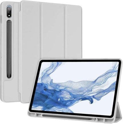 Galaxy Tab S7 FE / S7 Plus S8 Plus 12.4" ile uyumlu Kılıf Kalem Bölmeli Smart Case X800 T730 T970 Gri