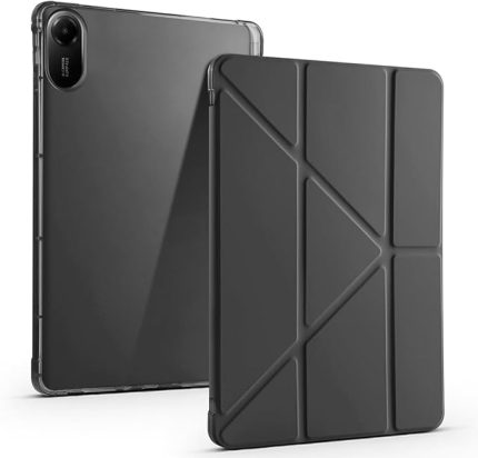 Xiaomi Redmi Pad 2 ile Uyumlu Kılıf Tri Folding Silikon Kalem Bölmeli Katlanabilir Standlı PU Deri Yumuşak Kapak, Tablet Kılıfı [Akıllı Kapak, Uyku Modlu] - Siyah