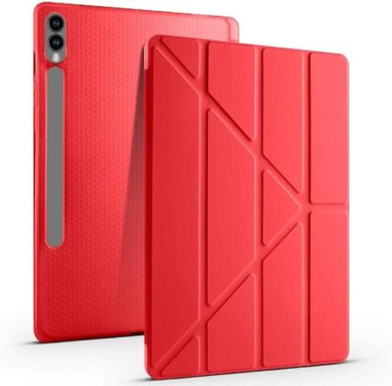 Galaxy Tab S7 Fe T735 / T737 / T730 12.4 İnç İle Uyumlu Üçgen Katlanilir Kalemlikli Standlı Akıllı Kılıf Kırmızı
