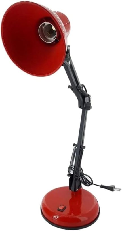 Home Akrobat Tertial Masa Lambası – 360° Hareketli Oynar Başlıklı Metal Gövde, Masa Üstü Çalışma ve Kitap Okuma Lambası, Sağlam Malzeme ile Uzun Ömürlü Aydınlatma-Ev Tipi Ampül (Kırmızı)