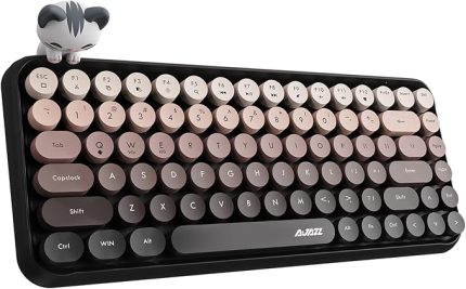 Kablosuz Bluetooth Retro Sessiz Klavye – Yuvarlak Tuşlu, Kedi Süs Aksesuarı, 84 Tuşlu, Taşınabilir, Akıllı Uyku Modu, Ergonomik Tasarım, Tablet Telefon Uyumlu, AJAZZ AJ308i Kahverengi
