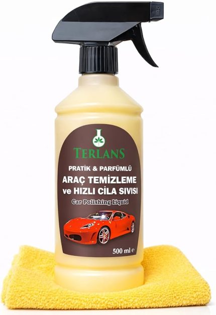 Araç Temizleyici & Parlatıcı Hızlı Cila 500 ml Sprey + Mikrofiber Bez | Boyalı Yüzey, Plastik Aksam Temizleme | Parfümlü Quick Detailer, İz Bırakmaz Parlaklık