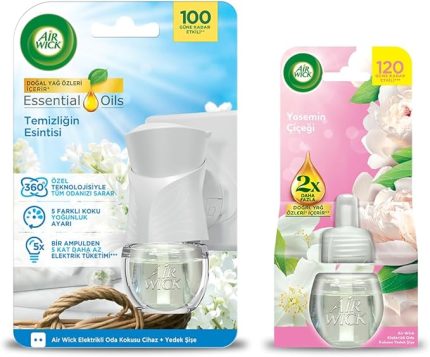 Wick Elektrikli Oda Kokusu Temizliğin Esintisi Kit (Cihaz + Yedek Şişe) + Yasemin Çiçeği Yedek Şişe