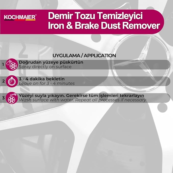 Tozu Temizleyici – pH Nötr ve ASİTSİZ – Jant ve Kaporta Güvenli Metal Tozu Temizleme, Mor Renk Değiştiren Formül (500 ml) - Görsel 4