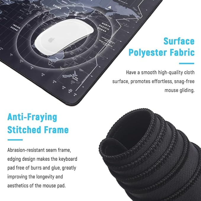 Dünya Haritası Ekstra Büyük Genişletilmiş Kaymaz Kauçuk Oyun Mouse Pad & Klavye Masa Mat Bilgisayar Aptop için (900 mm X 400 mm X 2 mm) L Zmp253 Siyah (Dünya Haritası, 90 X 40 cm) - Görsel 4