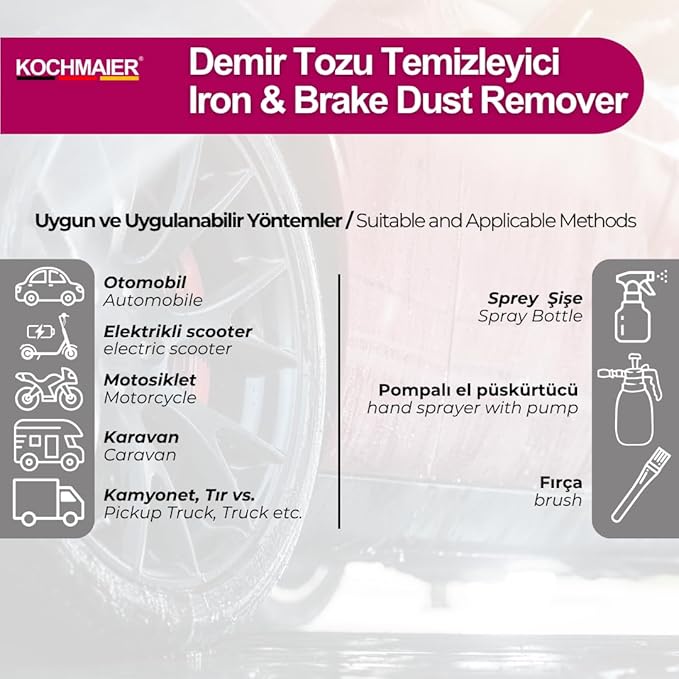 Tozu Temizleyici – pH Nötr ve ASİTSİZ – Jant ve Kaporta Güvenli Metal Tozu Temizleme, Mor Renk Değiştiren Formül (500 ml) - Görsel 5