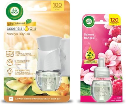 Wick Elektrikli Oda Kokusu Vanilya Kit (Cihaz + Yedek Şişe) + Sakura Bahçesi Yedek Şişe