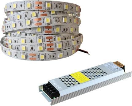 Metre Şerit LED Beyaz Renk + 12v 5 Amper 60 Watt LED Trafo -3 Dirençli Double Pcb - Yeni Nesil Oturma Odası, Yatak Odası ve Mutfak için Gizli Aydınlatma