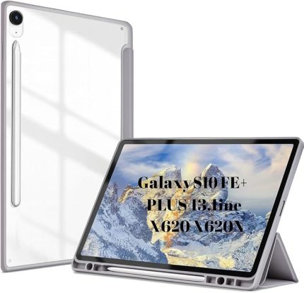 Samsung Galaxy Tab S10 FE+ Plus ile uyumlu Kılıf Grafiti Şeffaf Kalem Bölmeli(12.4inç Değildir) Gri