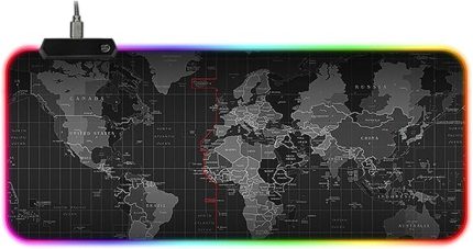Boy XXL 80x30 cm PC Kısayol Kodlar Desenli RGB LED Işıklı Gaming Gamer Oyuncu Mouse Pad Kauçuk Malzeme Kaymaz Taban (Dünya Desenli)