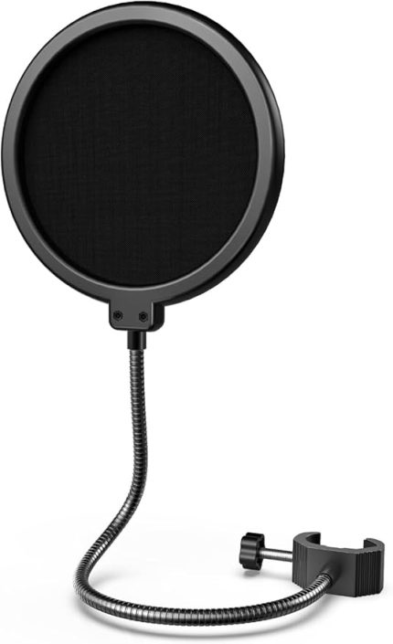 Stüdyo ve Masaüstü Standı için Mikrofon Pop Filtresi, Çift Katmanlı, Kaz boynu Klipsi, Akış, Podcasting, Seslendirme, Ev Kayıt Stüdyosu için, Siyah