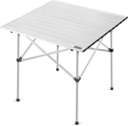 Kamp Masası, Güçlendirilmiş Alüminyum Katlanabilir Outdoor Masa, Piknik Masası, Menteşeli Sistem, Dayanıklı Sağlam Gövdeli Kamp Masası, Taşınabilir Hafif, 3-4 Kişilik, 70x70x60cm Gümüş