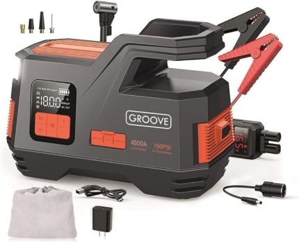 JS006 29200mAh 4500A Akü Takviye Cihazı Jump Starter + Lastik Şişirme Kompresörü 150PSI Taşınabilir Powerbank LED Lamba LCD Ekran 12V Benzinli ve Dizel Araçlar için