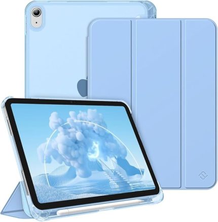 iPad Air 4/5 10.9inç ile uyumlu Kılıf Flip Cover Kalem Bölmeli PC Case (10.Nesil DEĞİL) Açık Mavi