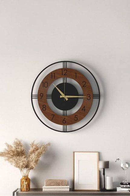 Yeni Modern Mintaka Ahşap Rengi Duvar Saati 48cm AHŞAP 48 x 48