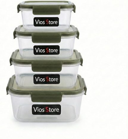 Kilitli Saklama Kabı Seti – Sızdırmaz Kapaklı, Farklı Boy ve Renklerde, BPA İçermez, Plastik Gıda Saklama Kutusu (2150 ml- 1300 ml - 700 ml - 300 ml) (Haki)
