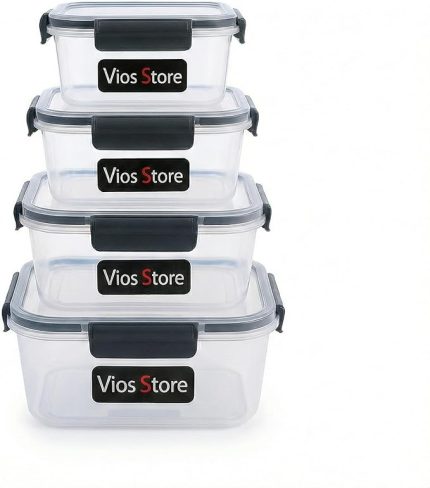 Kilitli Saklama Kabı Seti – Sızdırmaz Kapaklı, Farklı Boy ve Renklerde, BPA İçermez, Plastik Gıda Saklama Kutusu (2150 ml- 1300 ml - 700 ml - 300 ml) (Antrasit)