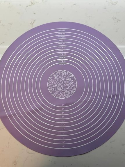 Pişirme Pasta Mat Seti, Ölçülerle Hamur Açma Seti Silikon Yapışmaz Mat, Pasta, Kabuk, Kurabiye, Ekmek, Hamur İşleri, Makarna için Mutfak Tezgah Matı Yuvarlak, Ölçülü (Mor)