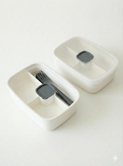 Sızdırmaz Lunch Box – 3 Bölmeli Yemek Kabı | Öğle Yemeği Kutusu | Saklama Kabı | BPA İçermez (Beyaz)