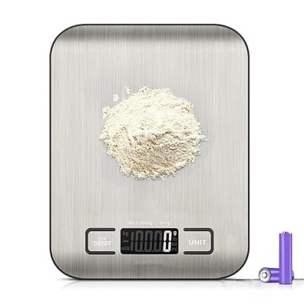 Mutfak Terazisi – 5000 g / 1 g Hassasiyetli Paslanmaz Çelik Tartı, LCD Ekranlı, Akıllı Otomatik Kapanma Özelliği, Gram, Ons ve Mililitre Ölçer