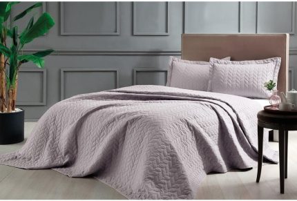 Glory Örgü Desenli%100 Polyester Yatak Örtüsü Seti, Lila, Tek Kişilik