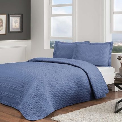 Parley Düz%100 Polyester Yatak Örtüsü Seti, Lacivert, Çift Kişilik