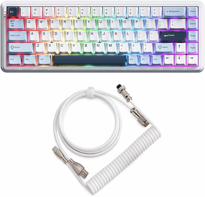 Ajazz AK680 Max%68 Manyetik Switch Oyuncu Klavyesi, Coiled Kablo, 3000mAh, 8000Hz Kablolu-1000Hz Kablosuz Polling Rate, RGB Arkadan Aydınlatmalı Mekanik Klavye (Beyaz Lacivert)