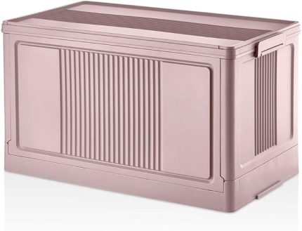 Dev Boy Katlanır Kilit Kapaklı Kasa 55 Litre Hacimli, Yer Kaplamayan Portatif Saklama Kutusu Ardiye, Balkon, Mutfak, Kiler, Bahçe ve Araç Bagajı İçin Güvenli Organizer (PEMBE)