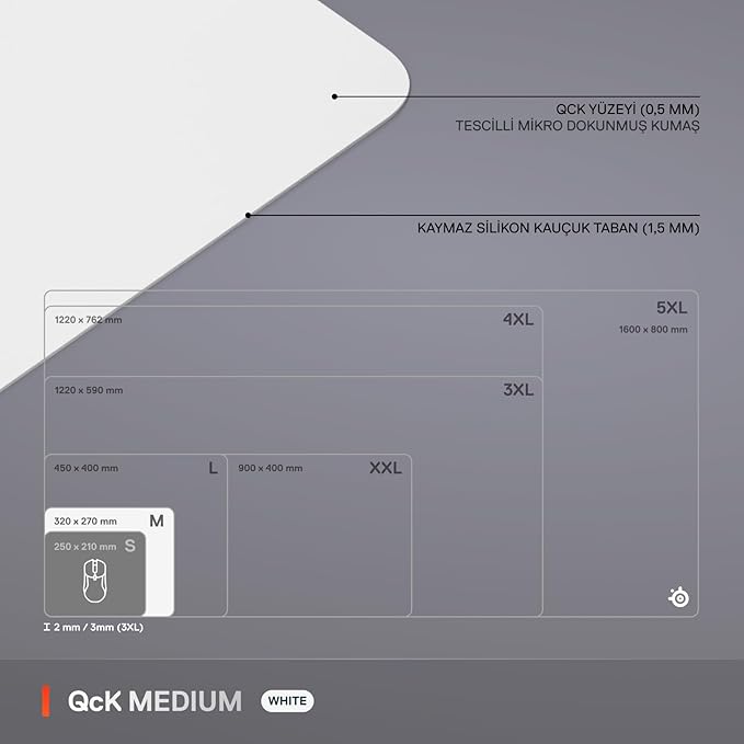 QcK Medium Gaming Oyun Mousepad - Beyaz - Görsel 5