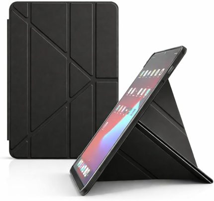 iPad Pro 12.9 ile uyumlu (2018) 3.Nesil Kılıf Kalem Koyma Bölmeli Uyku Modlu Suni Deri,Silikon Attravtive Smart Cover Siyah