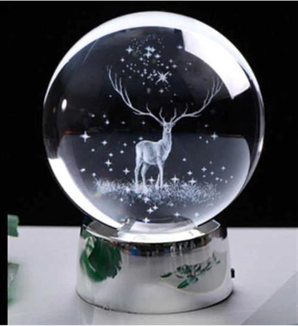 Cam Gece Lambası Küre Kristal Renk Değiştiren LED Işıklı Dekoratif Hediyelik (Geyik)