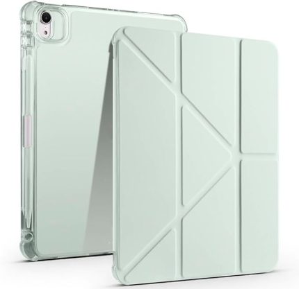 Air 11 M2-M3 2024/2025 ile Uyumlu Kılıf Üçgen Tri Folding Kalem Bölmeli Standlı Kılıfı (Açık yeşil)