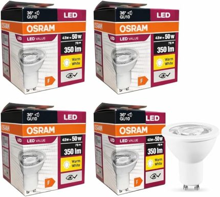 4,5W GU10 LED Ampul - 350 Lumen, 3000K Sarı Işık, 36° Işık Açısı, 15.000 Saat Ömür, Enerji Verimli (10)
