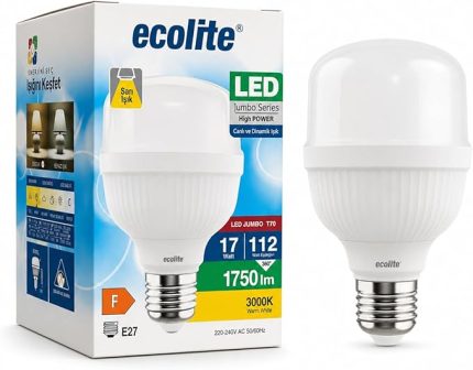 17W LED Jumbo Ampul 3000K Sarı Işık 1750 Lümen 112W Eşdeğer E27 Duylu 70x109 mm Yüksek Güçlü Tasarruflu Ampul