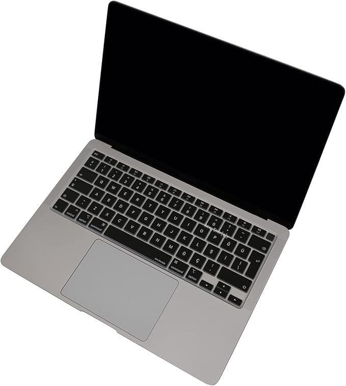 Türkçe Q Klavye Koruyucu MacBook Air 13 A1932 A2179 A2337 M1 Uyumlu | UK ISO Ters L Enter | Ultra İnce Silikon Keyboard Cover Siyah - Görsel 5