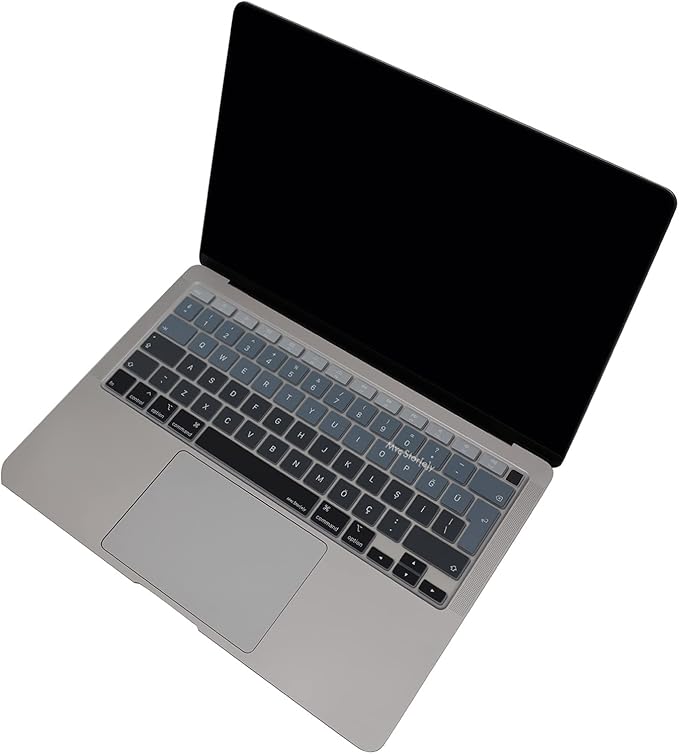 Türkçe Q Klavye Koruyucu MacBook Air A1932 A2179 A2337 M1 Uyumlu | UK ISO Ters L Enter | Ultra İnce Silikon Keyboard Cover Siyah Gri - Görsel 5