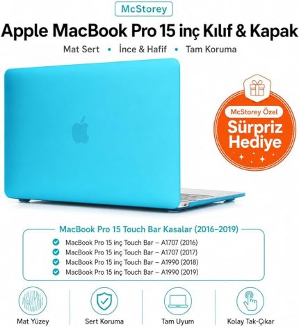 MacBook Pro 15 Mat Kılıf A1707 A1990 Uyumlu Sert TPU Kılıf İnce Hafif Koruyucu Kapak 2016-2019 Şeffaf Açık Mavi