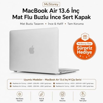 MacBook Air 13.6 İnç Kılıf A2681 A3113 A3240 A3449 M2 M3 M4 M5 Uyumlu Mat Buzlu Şeffaf Sert Kapak İnce Hard Case Şeffaf