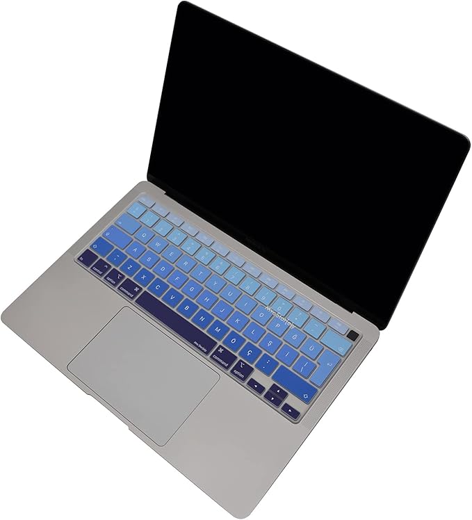 Türkçe Q Klavye Koruyucu MacBook Air A1932 A2179 A2337 M1 Uyumlu | UK ISO Ters L Enter | Ultra İnce Silikon Keyboard Cover Lacivert Mavi - Görsel 5