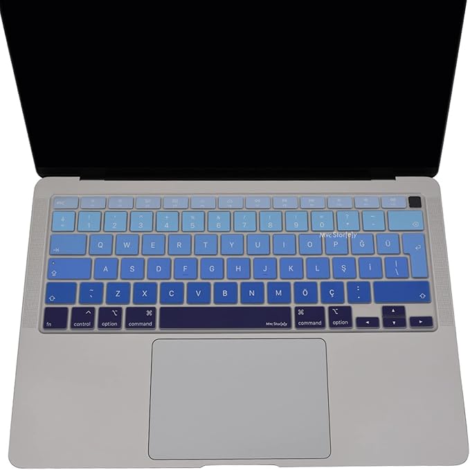 Türkçe Q Klavye Koruyucu MacBook Air A1932 A2179 A2337 M1 Uyumlu | UK ISO Ters L Enter | Ultra İnce Silikon Keyboard Cover Lacivert Mavi - Görsel 3