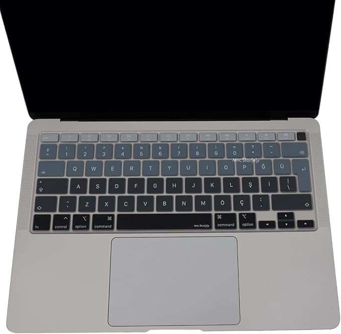 Türkçe Q Klavye Koruyucu MacBook Air A1932 A2179 A2337 M1 Uyumlu | UK ISO Ters L Enter | Ultra İnce Silikon Keyboard Cover Siyah Gri - Görsel 3