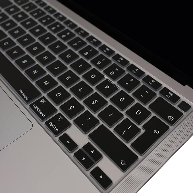 Türkçe Q Klavye Koruyucu MacBook Air 13 A1932 A2179 A2337 M1 Uyumlu | UK ISO Ters L Enter | Ultra İnce Silikon Keyboard Cover Siyah - Görsel 4