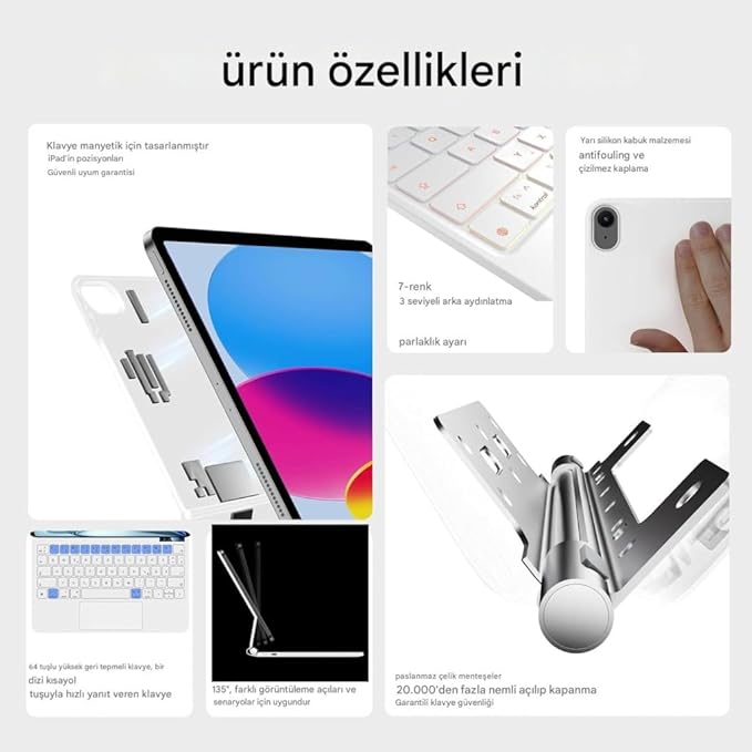 iPad Pro 13inç M4 Klavyeli ile uyumlu Kılıf Magic Keyboard Touchpad Aydınlatmalı Klavye A2925 A2926 A3007 - Görsel 3