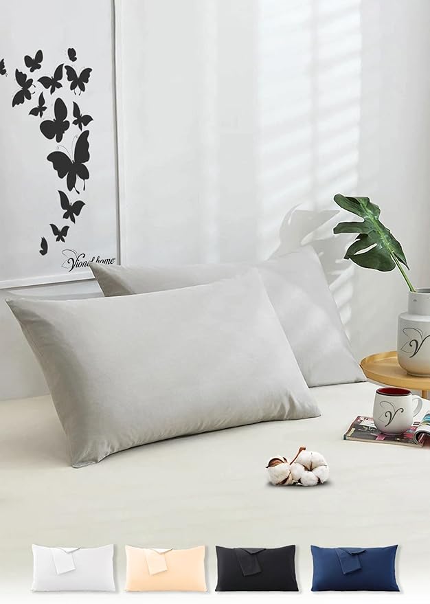 Home Pamuklu 2'li Kapaklı Yastık Kılıfı 50x70 cm - Yumuşak ve Nefes Alabilir (Gri)