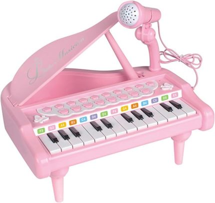 Mp3 Çalar Özellikli 24 Tuşlu Mikrofonlu Mini Piyano Jak Girişi Harici Hoparlör (Pembe)
