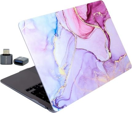 MacBook Air 13 inç Kılıf Touch ID Uyumlu M1/Intel Sert Kapak TPU Lazer Baskılı Mermer Desen İnce Hafif Koruma A2337 A2179 A1932 Açık Pembe