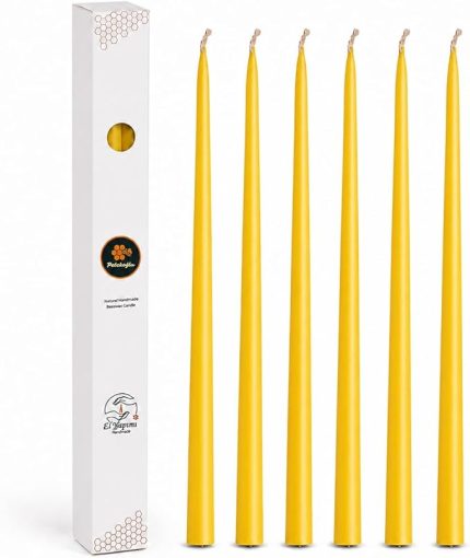 (6 Adet X 35Cm) Sarı Konik Balmumu Mum Şamdan Mumu Doğal Petek Bal Mumu Mum Dekoratif Beeswax Candle