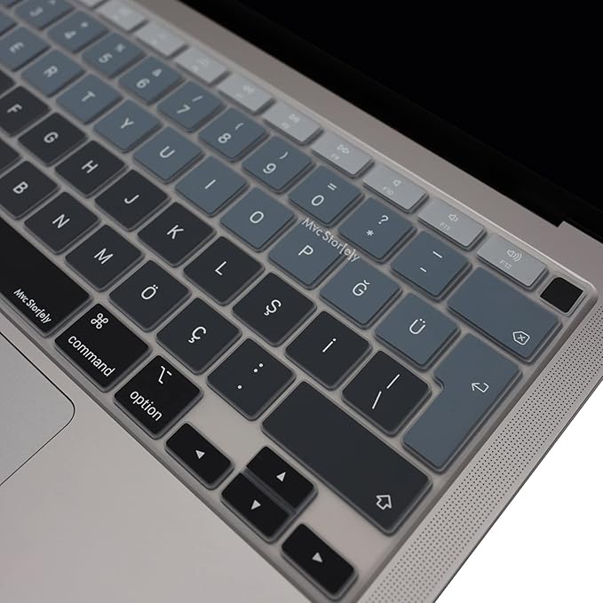 Türkçe Q Klavye Koruyucu MacBook Air A1932 A2179 A2337 M1 Uyumlu | UK ISO Ters L Enter | Ultra İnce Silikon Keyboard Cover Siyah Gri - Görsel 4