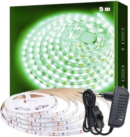 Şerit Led Işık Aydınlatma Seti Aç/kapa Butonlu, Adaptörlü, Mutfak Tezgah, Çalışma Masası, Dolap ve Raf Işıklandırma, Dekoratif Aydınlatma (Yeşil, 500 Cm)