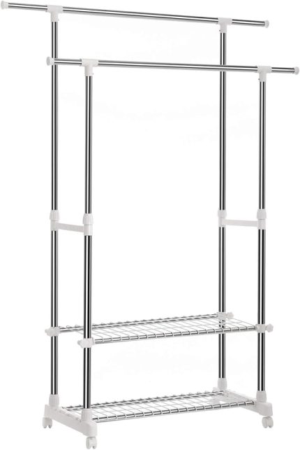 Elbise Askısı, 95-172 cm Ayarlanabilir 2 Ayakkabı Raflı, Paslanmaz Çelik Kaplama Borular, Llr03W